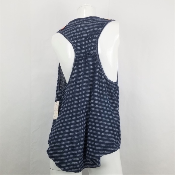 Free People Tank Top Womens Small Blue Striped Sleeveless Frida Embroidered - Picture 3 of 5